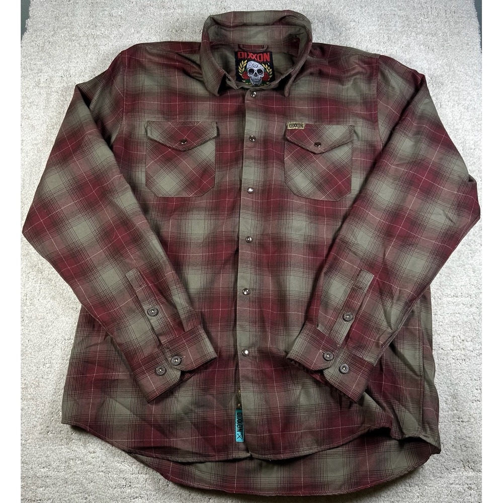 Dixxon Shirt Men's Large Red Plaid Long Sleeve Snap Button Up Flannel The Juarez